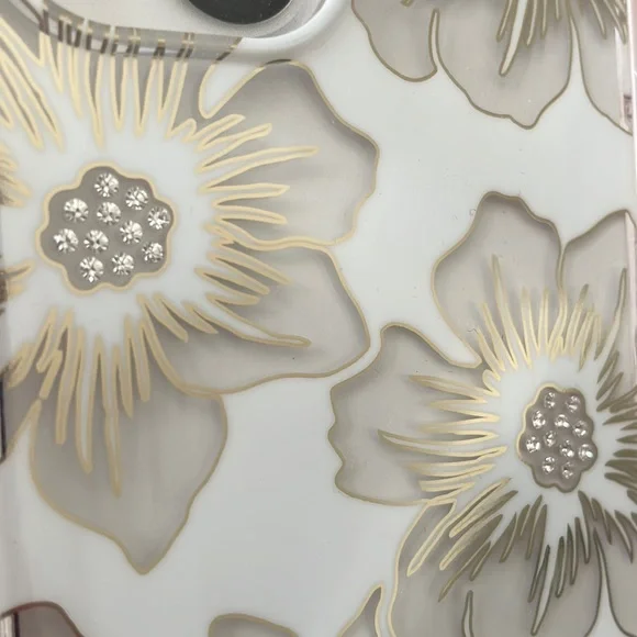Kate Spade iPhone 13 clear transparent gold silver floral phone case new NWT - Picture 11 of 13